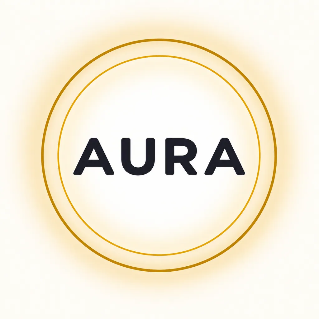 Le logo AURA en version claire : deux anneaux ambre autour du nom sur fond crème.
